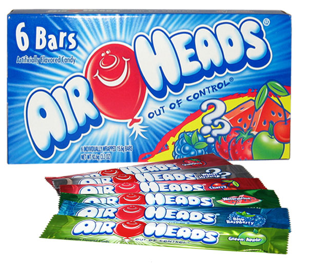 Airheads Theater Box with 6 assorted flavored bars.