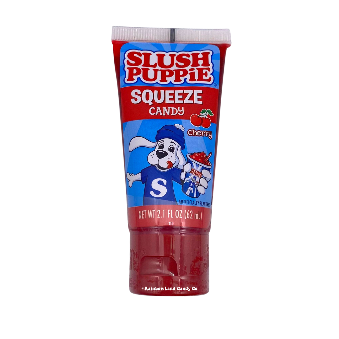 Slush Puppie Squeeze Candy tube in Cherry flavor, 2.1 fl oz.