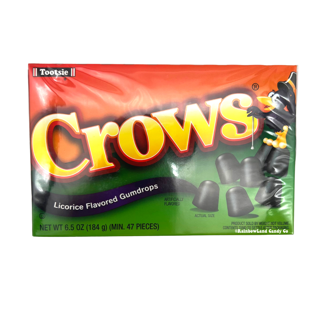 Crows licorice flavored gumdrops theater box 6.5 oz packaging.