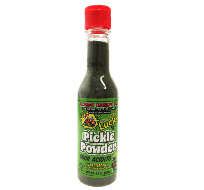 Pickle Powder 4.5 oz bottle with red cap for seasoning food and candy.