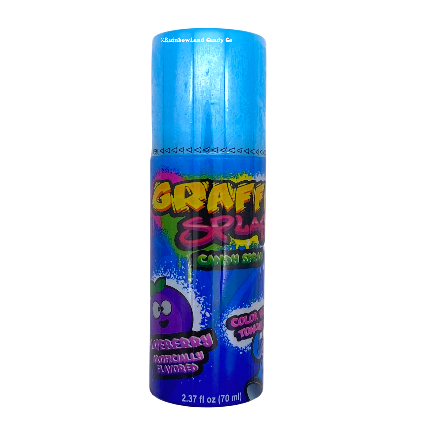 Graffiti Spray Candy bottle with colorful label and blue cap.