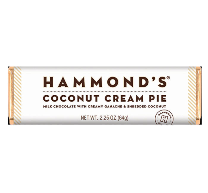 Hammond's Coconut Cream Pie Chocolate Bar with creamy ganache and shredded coconut packaging.