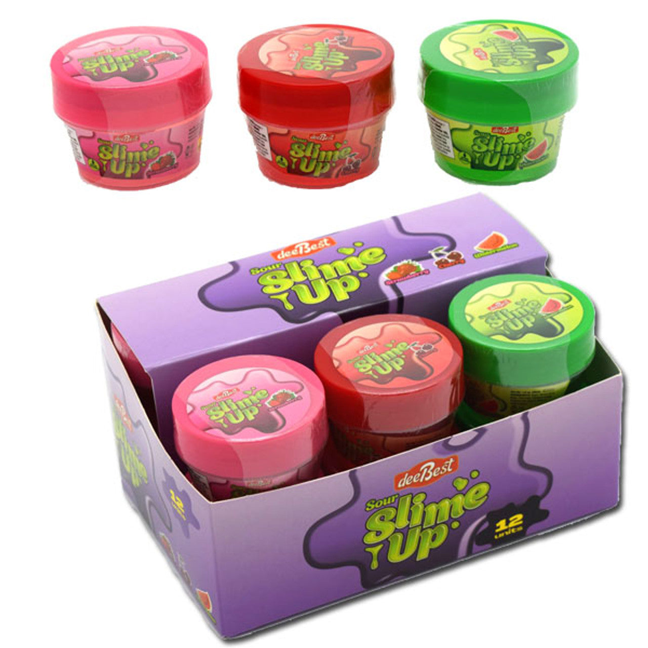 Slime Up sour slime candy in Strawberry, Cherry, and Watermelon flavors, 3-pack.