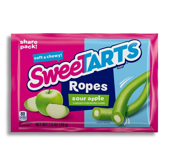 SweeTarts Ropes Sour Apple candy package featuring sour apple flavor ropes.