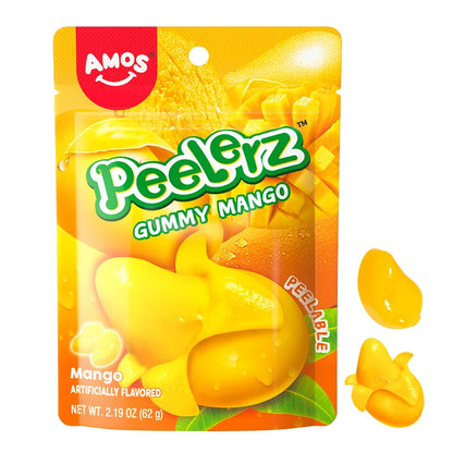 Gummy Mango Peelerz in 2.19 oz bag with peelable, chewy outer shell and soft gummy inside.