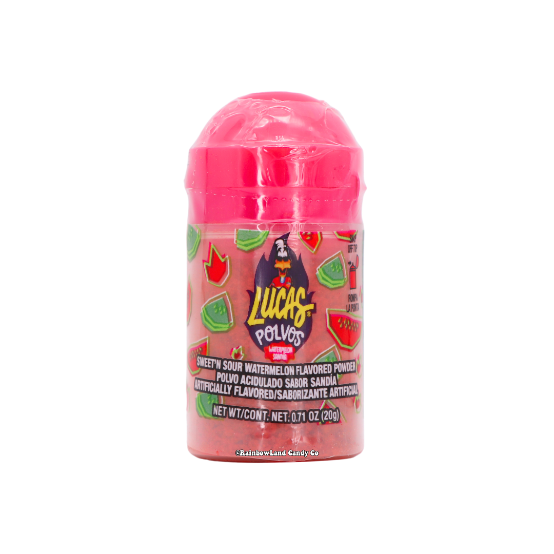 Lucas Sweet & Sour Sandia watermelon-flavored chile powder container.