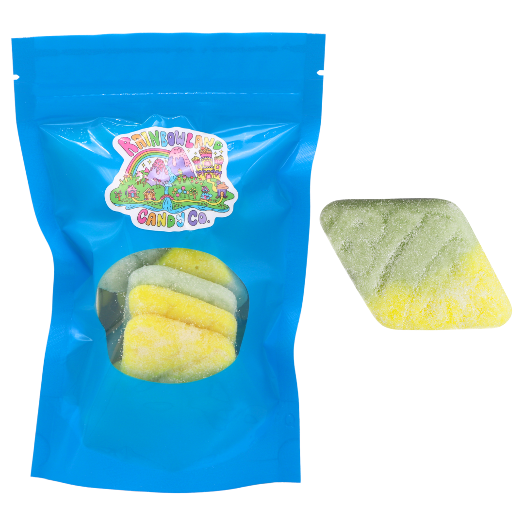 Bubs Sour Foam Rombs candy, 6.8 oz bag, tutti frutti flavor.