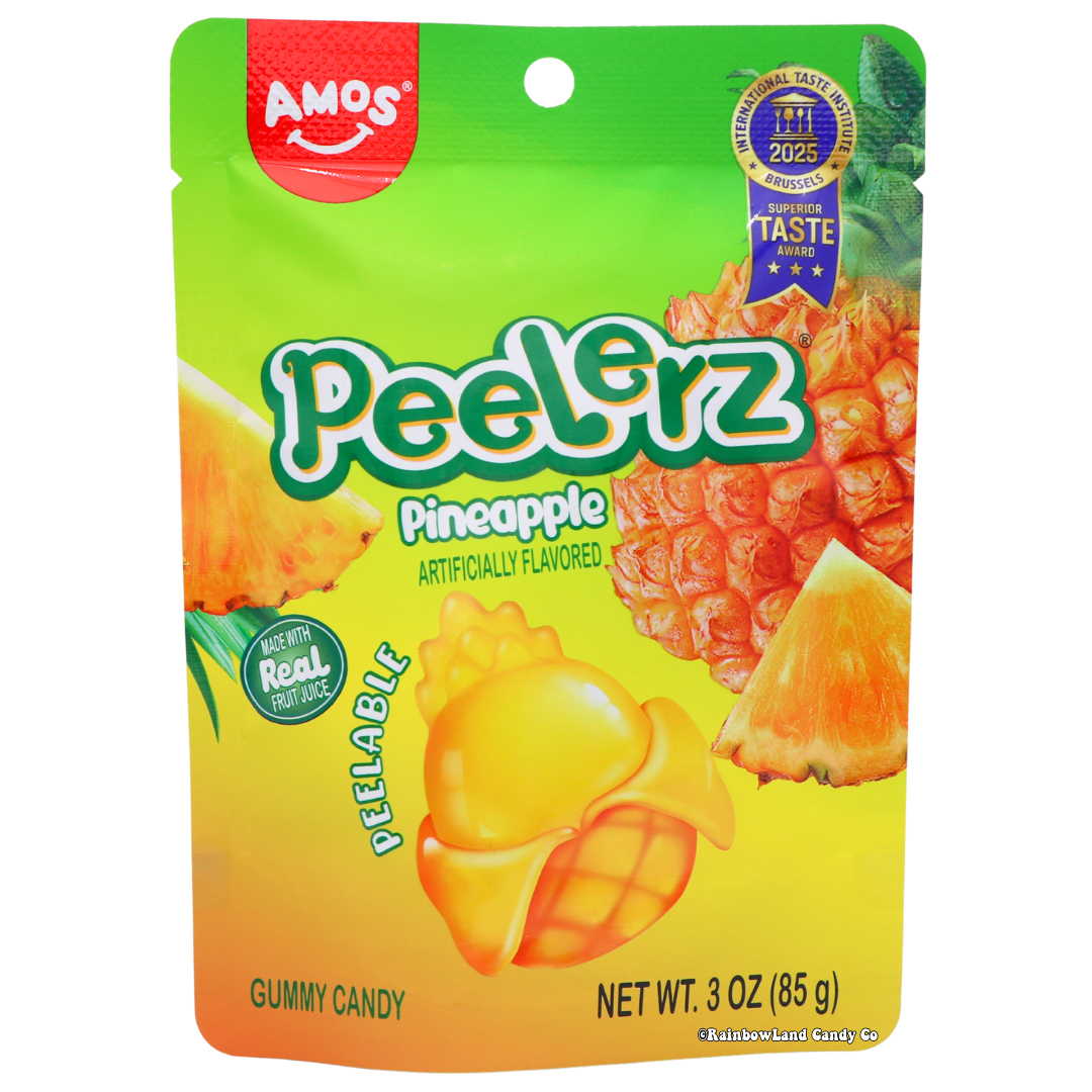Amos Peelerz Pineapple peelable gummy candy 3oz bag made with real fruit juice pineapple wedge shaped gummies 2025 International Superior Taste Award winner