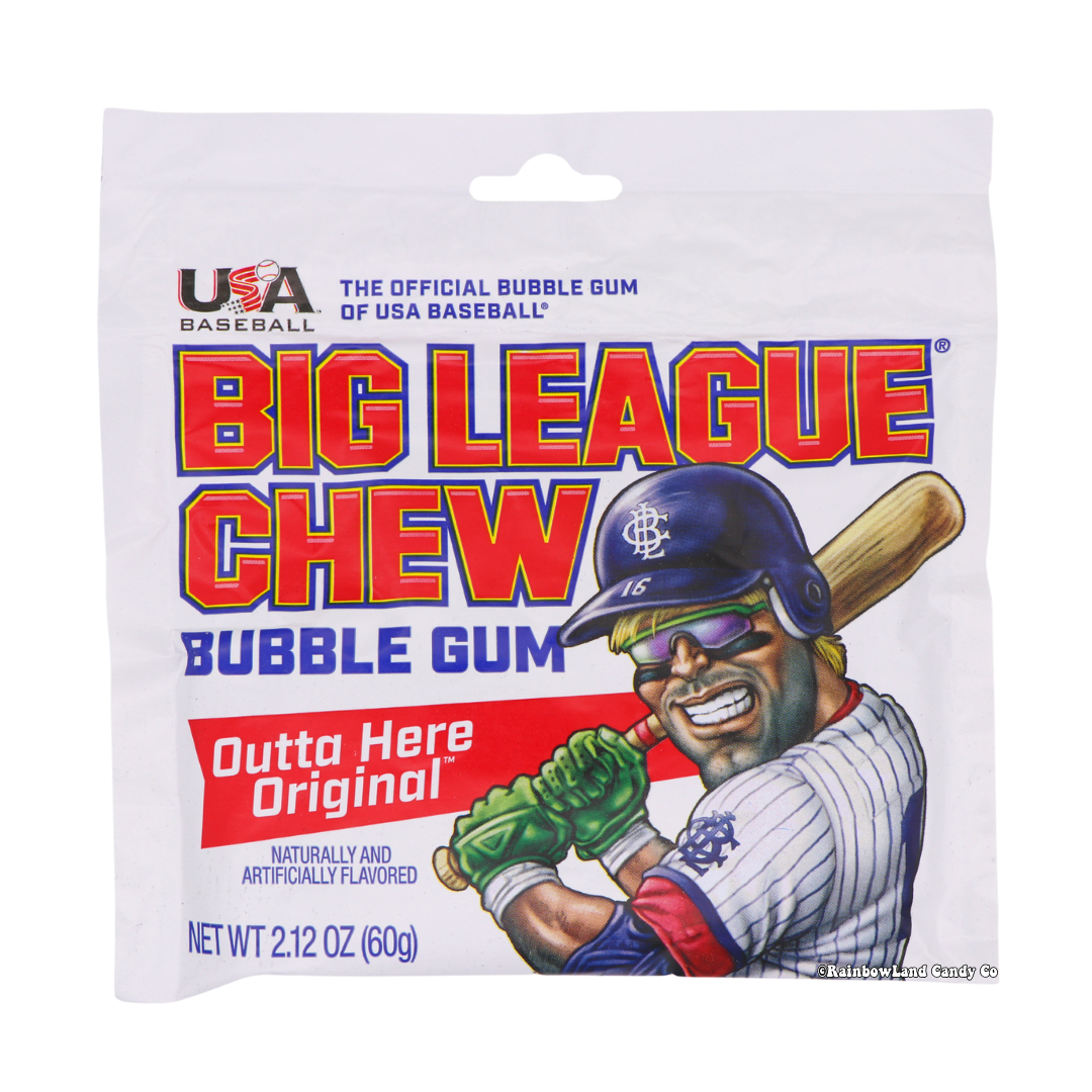 Big League Chew Original Outta Here shredded bubble gum pouch 2.12oz – classic baseball bubblegum made in USA.
