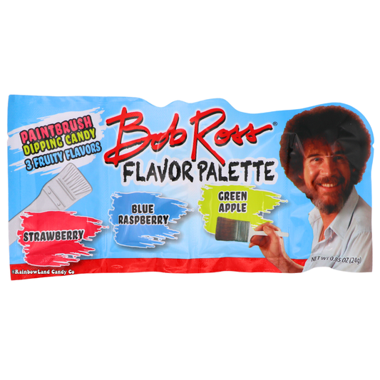 Bob Ross Flavor Palette with candy paintbrush and dipping candy flavors.