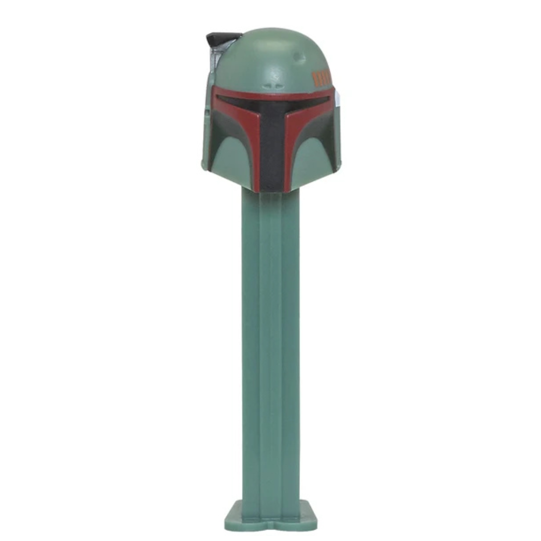 Boba Fett PEZ dispenser, green helmet with red and black visor markings, green dispenser.