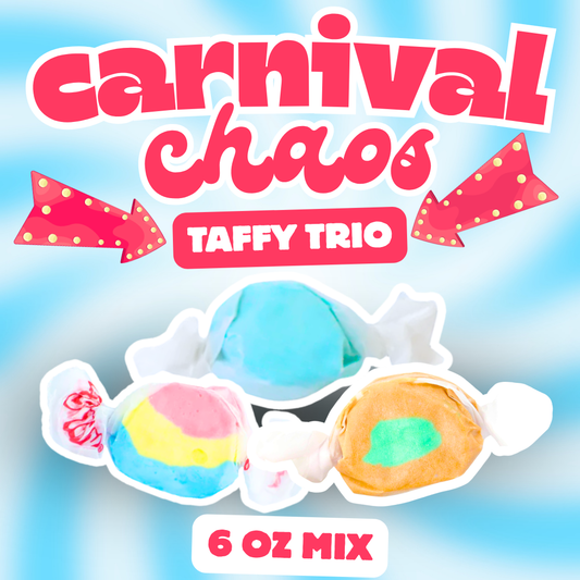 Carnival Chaos Taffy Trio Mix (6 oz) - Blue Cotton Candy, Shaved Ice, & Caramel Apple Flavors