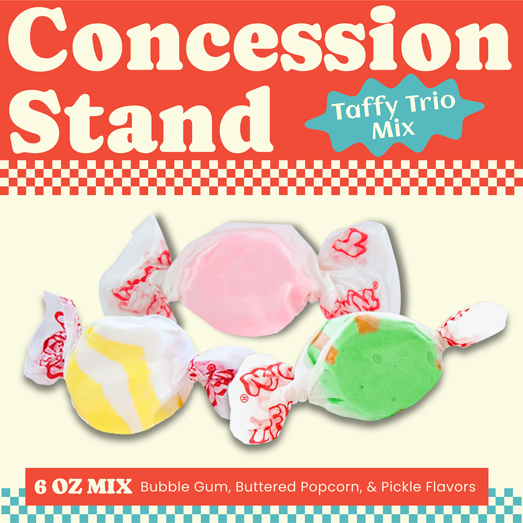 Concession Stand Taffy Trio Mix | Bubble Gum, Buttered Popcorn & Pickle | 6 oz