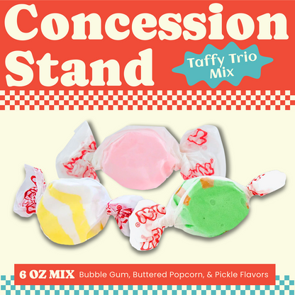 Concession Stand Taffy Trio Mix | Bubble Gum, Buttered Popcorn & Pickle | 6 oz