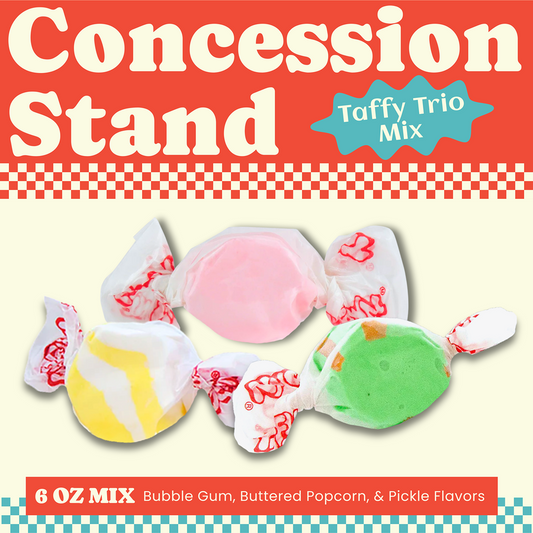 Concession Stand Taffy Trio Mix | Bubble Gum, Buttered Popcorn & Pickle | 6 oz