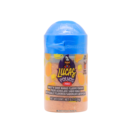 Lucas Baby Mango Powder with spicy, sweet, and sour flavor in a 0.71 oz container.