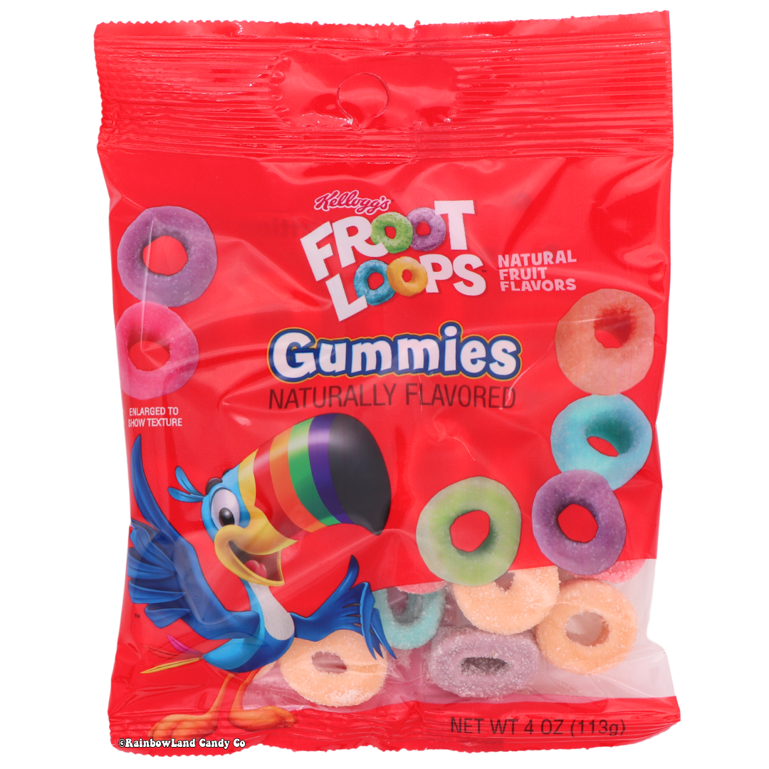 Froot Loops Gummies package with colorful gummy rings, 4 oz.