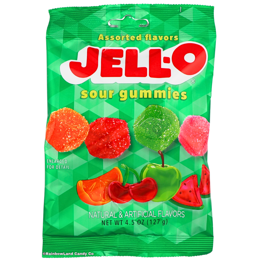 Jell-O Sour Gummies | Green Apple, Watermelon, Cherry, & Orange | 4.5 oz