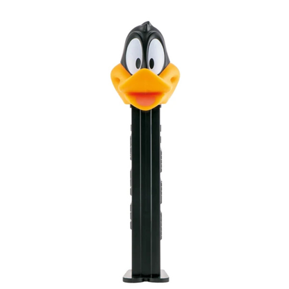 Looney Tunes Daffy Duck PEZ dispenser with a glossy black head and orange bill, black dispenser.