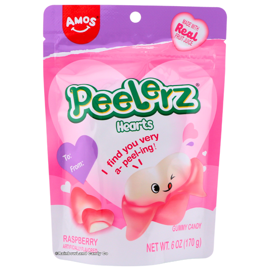 Amos Peelerz Gummy Hearts - Raspberry Peelable Candy
