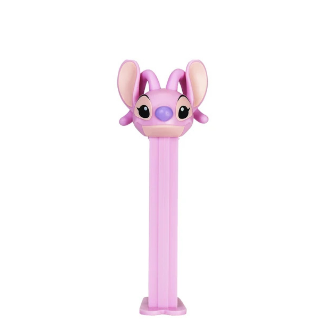 Lilo & Stitch Angel PEZ dispenser with pink fur and a sweet expression, pink dispenser.