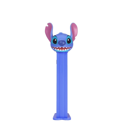 Lilo & Stitch Smiling Stitch PEZ dispenser with blue fur and a wide toothy grin, blue dispenser.