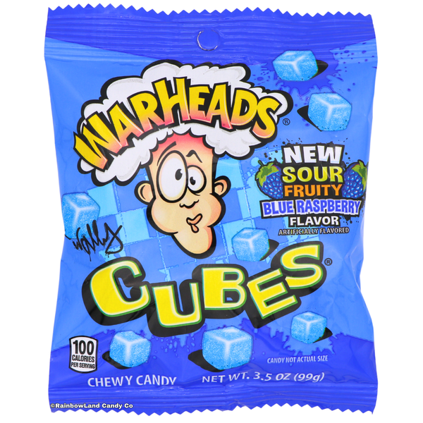 WarHeads Blue Raspberry Cubes - Sour, Sweet & Chewy Candy – RainbowLand ...