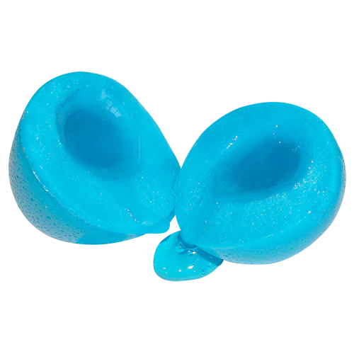 Efrutti Burstin’ Blue Raspberry Gummies with liquid center, 4 pack.