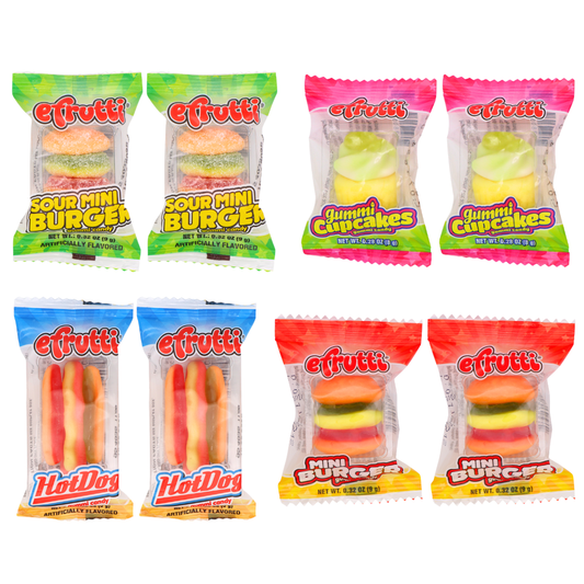 efrutti Mini Gummy Candy Bundle | Sour Mini Burgers, Cupcakes, Hot Dogs & Mini Burgers | Bundle & Save