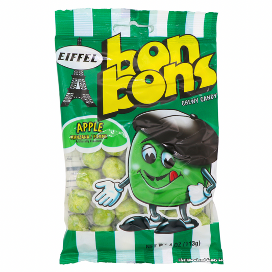Eiffel Apple Bon Bons chewy green apple candy with powdery coating in a 4 oz bag.