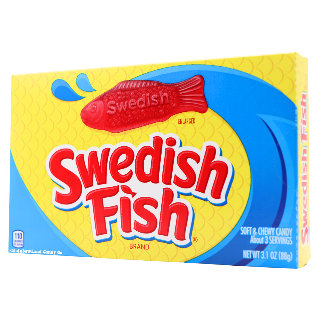 Swedish Fish Theater Box candy packaging with red fish design.