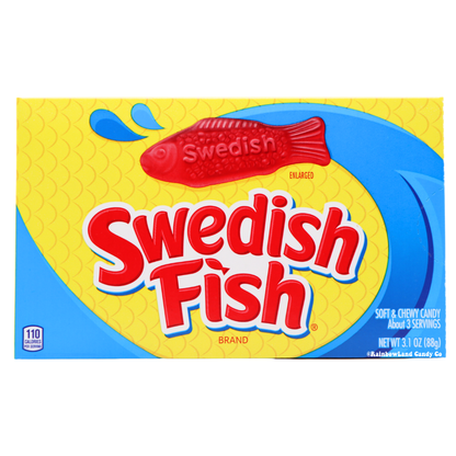 Swedish Fish Theater Box packaging featuring classic chewy candy design.