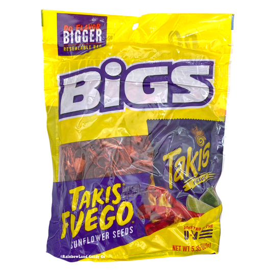 Bag of Bigs Takis Fuego Sunflower Seeds with vibrant packaging.