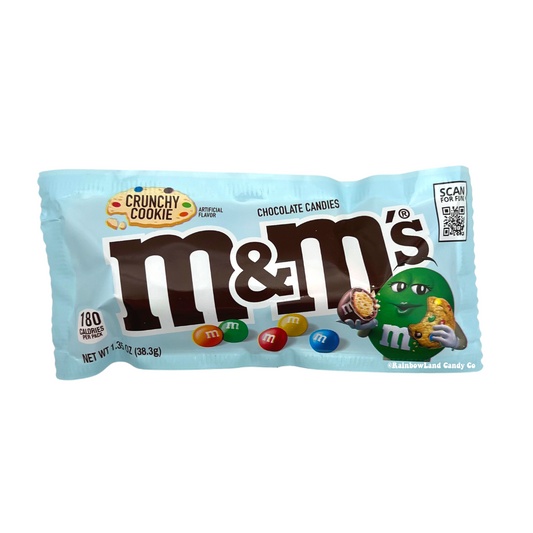 M&M's Crunchy Cookie packaging with cookie and chocolate imagery.