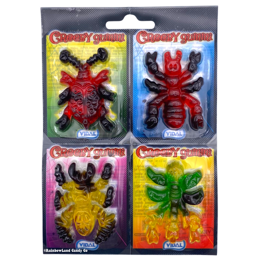 Creepy Gummy Candies pack with spider and centipede shapes.