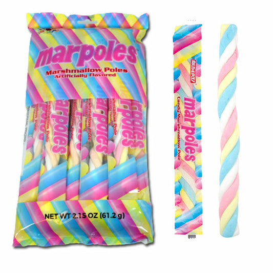 Bag of Marpoles Marshmallow Poles with individually-wrapped swirled treats.